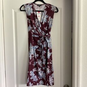 Floral Wrap Dress in Burgundy and Blue